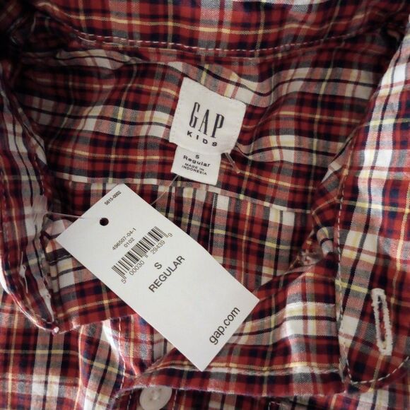 NWT GapKids Red Plaid Button Up Top sz S Boys Youth Holiday Christmas DressShirt - Picture 3 of 4